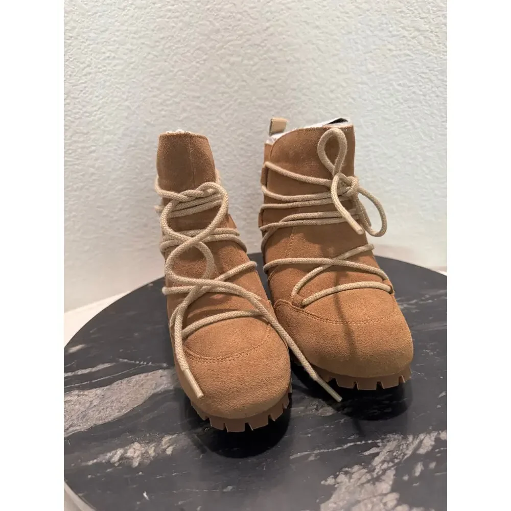 MERRILL New $170 Moab Camel Wedge Polar Laced Boots Faux Fur Lining Size 6